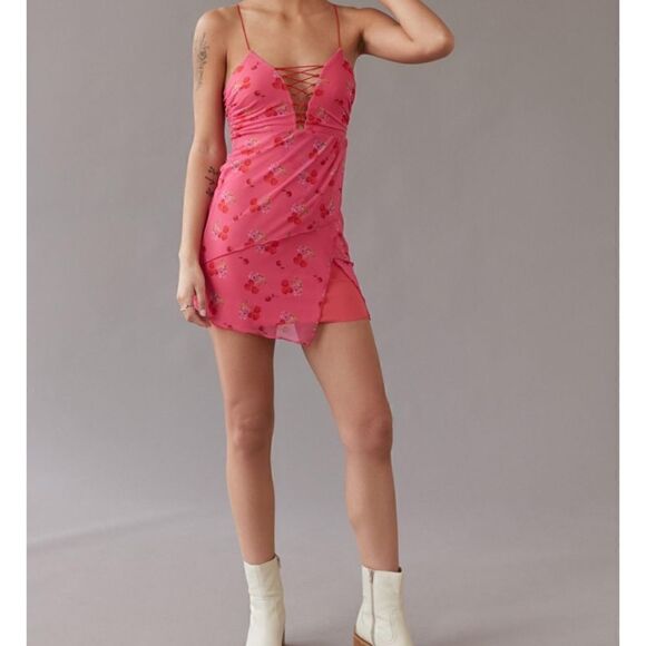 UO Bright Side Lace-Up Mini Dress Size Small - Picture 3 of 16